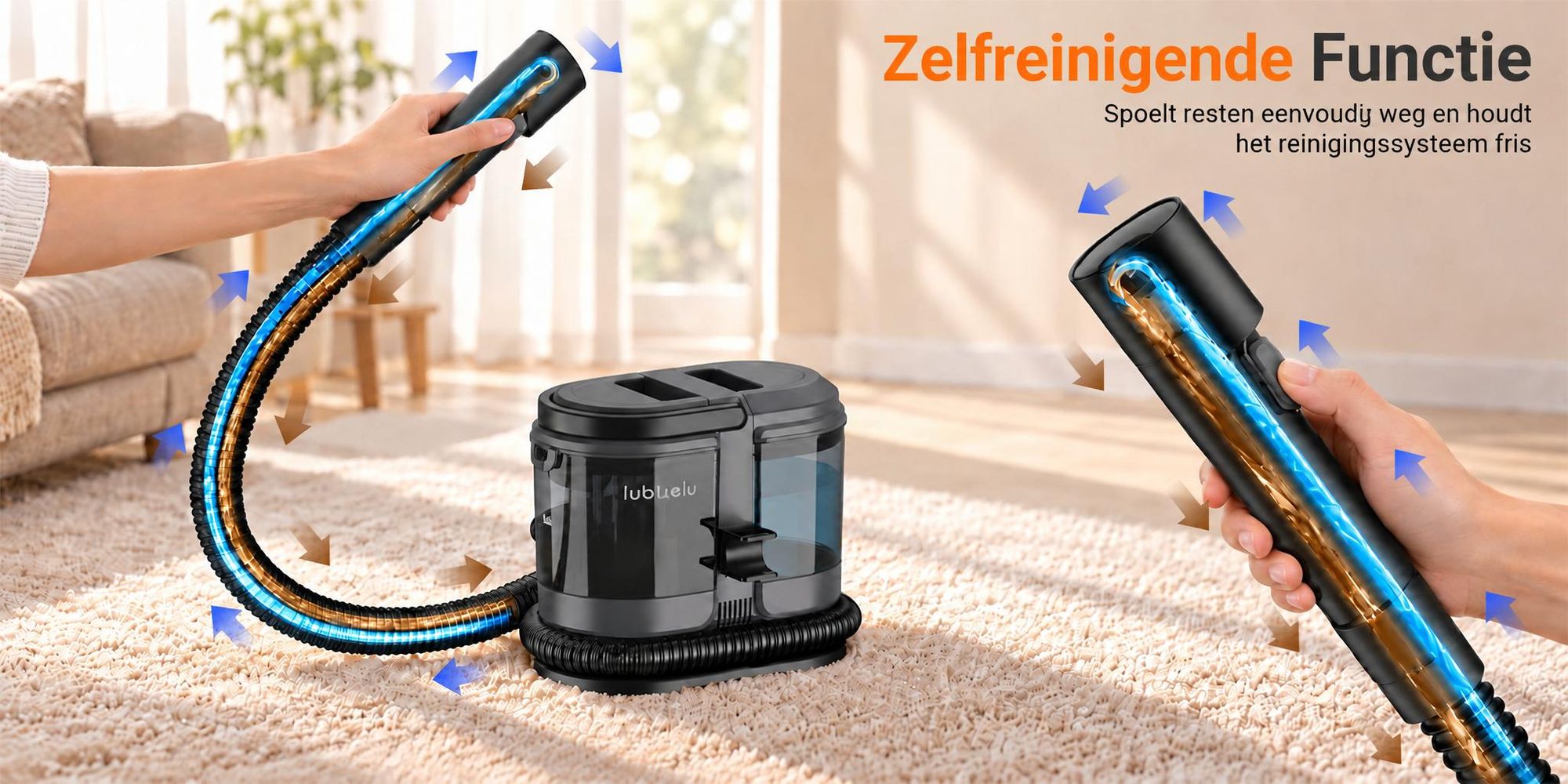 Lubluelu V1 Tapijt- en Bekledingsreiniger, 18.000 Pa, 450 W, Dubbele Watertank van 1,8 L + 0,9 L, Compact voor Banken, Autostoelen en Tapijten