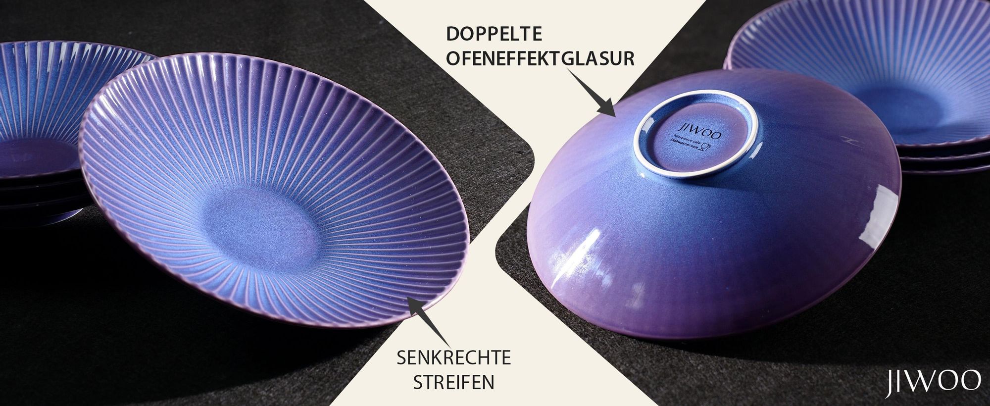 Teller Set 4er Ø 24,8 cm – Keramik Speiseteller & Pastateller, Essteller im japanischen Stil, moderne Teller, Mikrowelle & Spülmaschine geeignet