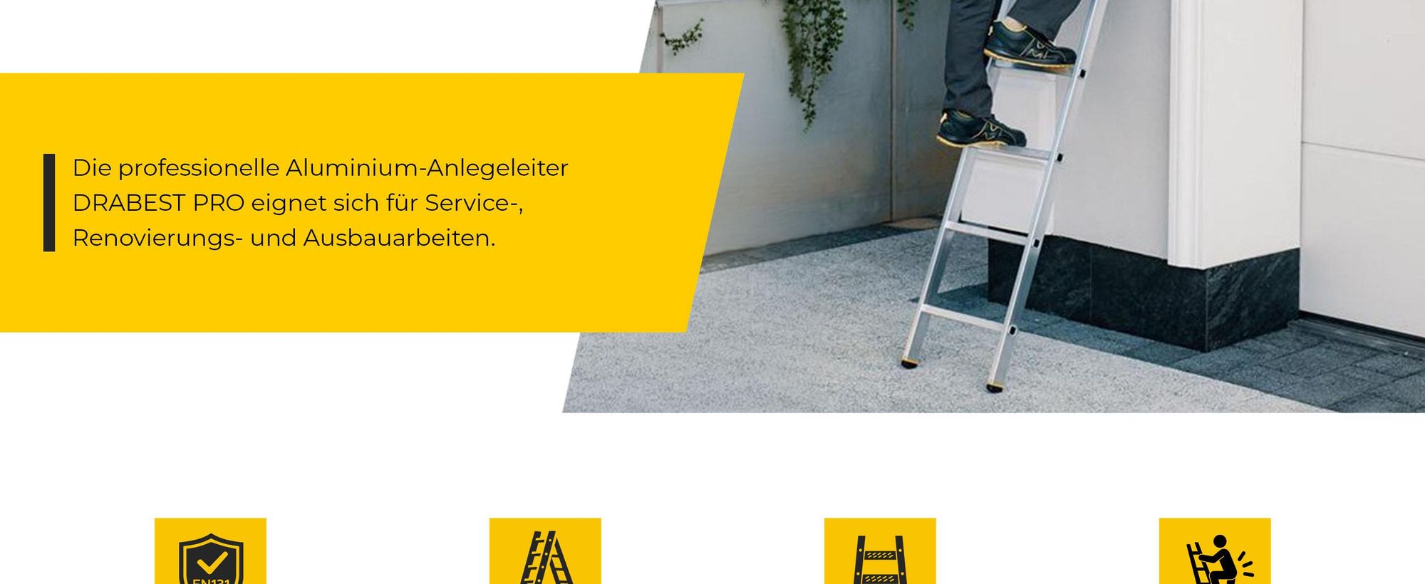 Drabest | Leiter - Aufstiegsleiter - 7 Sprossen - Tragfähigkeit 150 kg - Aluleiter 1x7 Stufen - Professionelle Anlegeleiter
