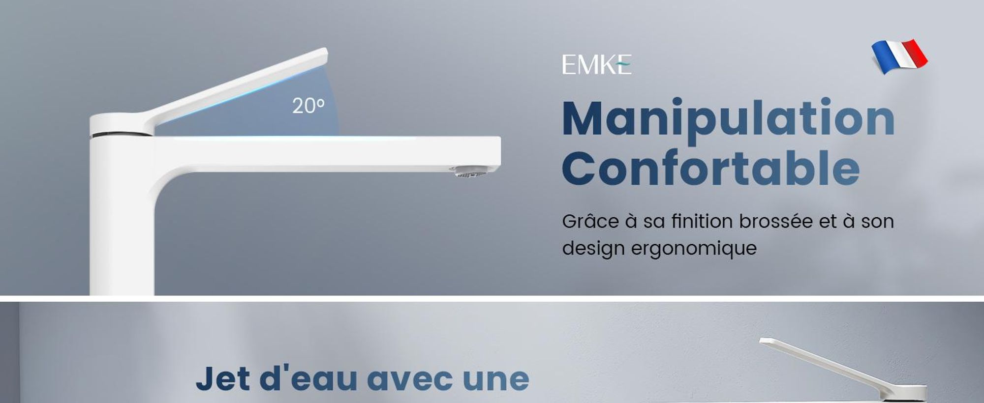 EMKE Robinet salle de bain blanc mat 335x233x46mm, laiton, cartouche céramique, robinet salle de bain, mitigeur lavabo, mitigeur lavabo