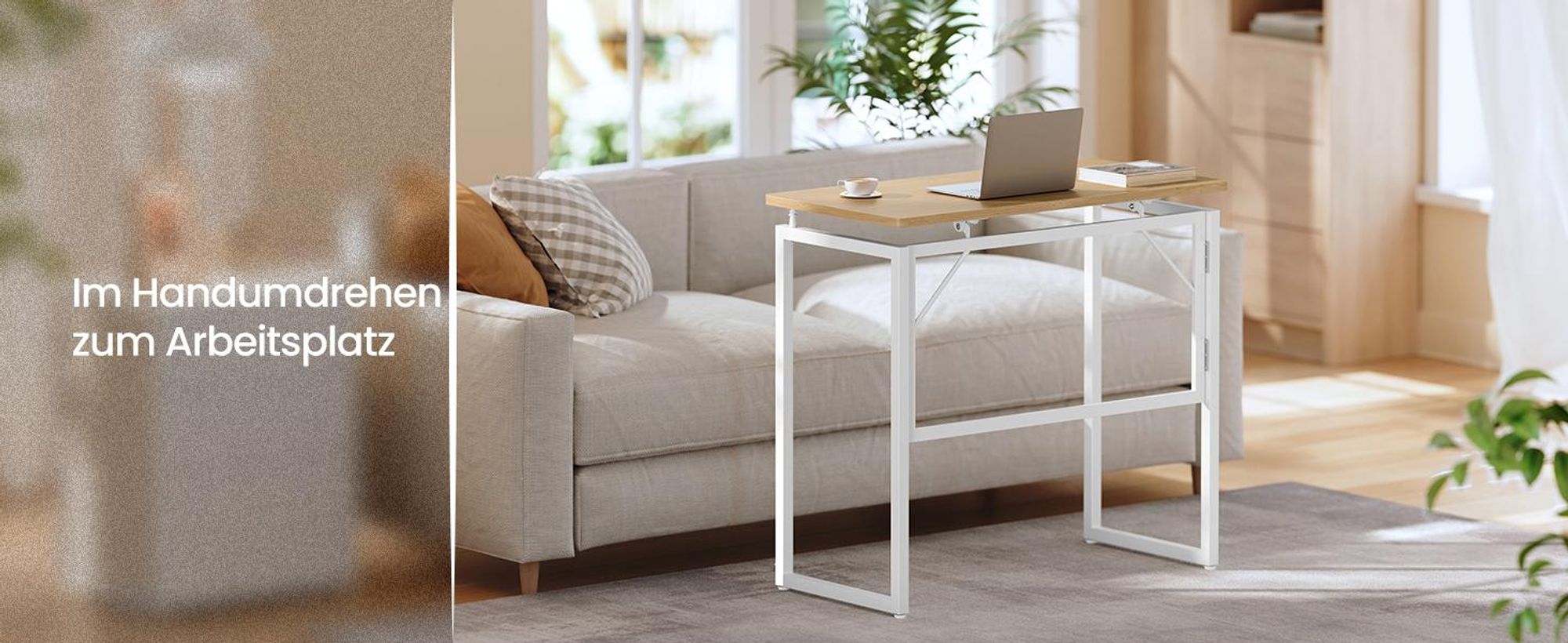 VASAGLE Klapptisch, kleiner Schreibtisch klappbar, Computertisch, Tischplatte aus einem Stück, abgerundete Ecken, 80 cm