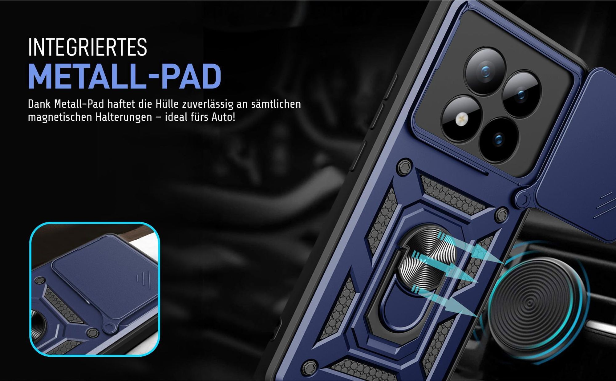 Bumper für Xiaomi Redmi Note 15 Pro+ 5G in Blau mit Metallplatte
