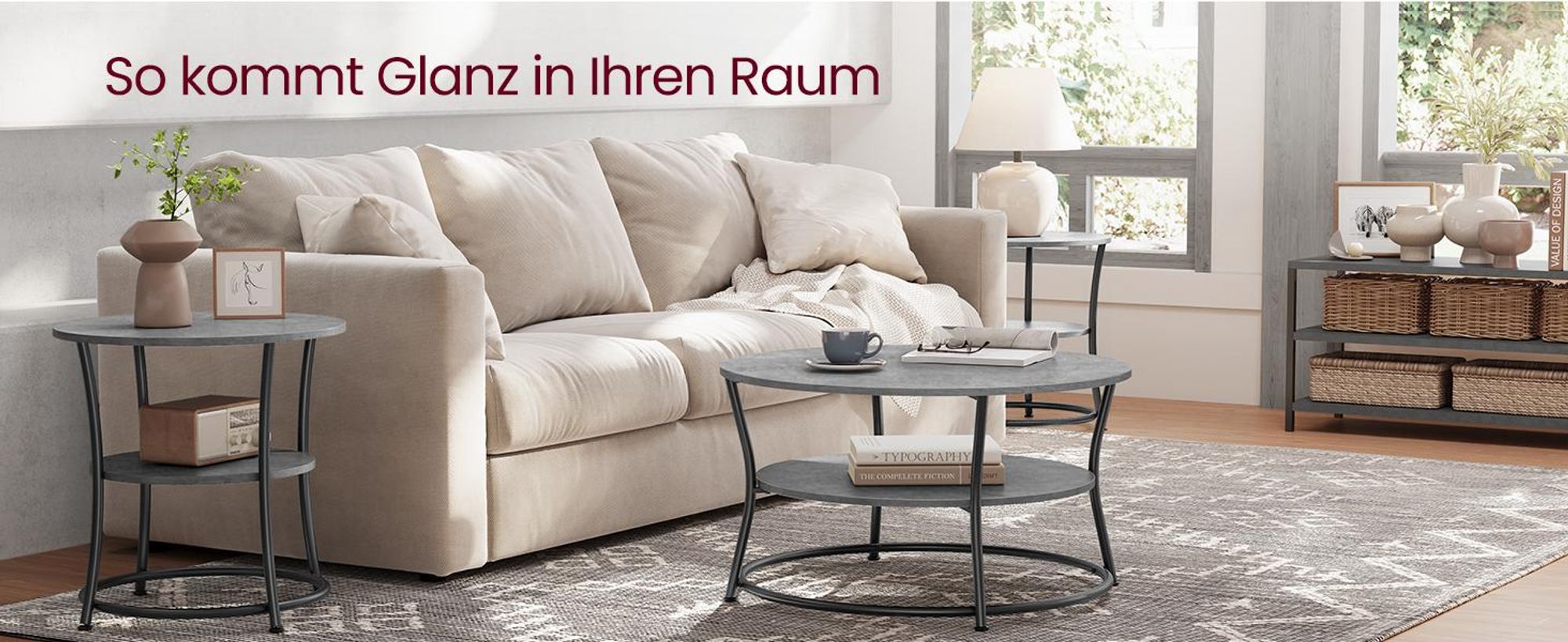 VASAGLE Couchtisch, Wohnzimmertisch, 80 x 46,5cm, Industrie-Design, betongrau