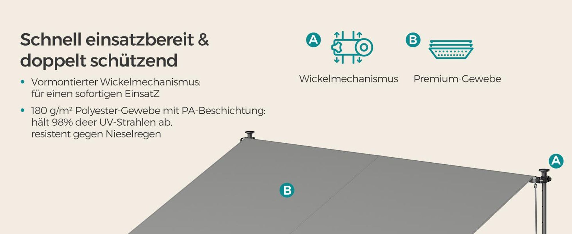 SONGMICS Klemmmarkise, Balkonmarkise, höhenverstellbar, mit Handkurbel