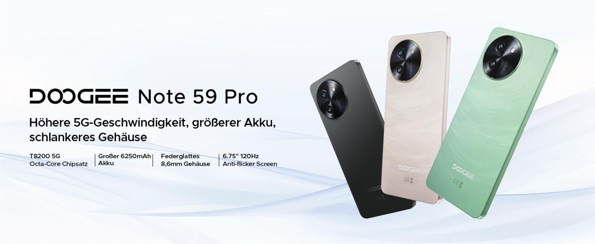 DOOGEE Note59 Pro Smartphone Handy, Android 16, 6,75" 120Hz, 6250mAh Akku, 32GB+256GB, 5G, 16MP, NFC, Fingerabdruck, ohne Vertrag