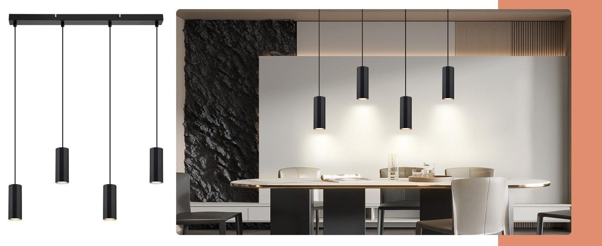 ZMH Hängelampe Esstisch Esszimmerlampe 4 Flammig Pendelleuchte Schwarz Metall Pendellampe GU10 Modern Hängeleuchte für Wohnzimmer Küche Schlafzimmer