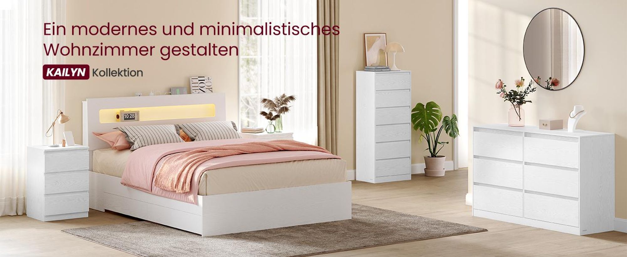 VASAGLE Kommode, Aufbewahrungsschrank, mit 6 Schubladen, für Schlafzimmer, 30 x 48 x 111,2 cm, modern, weiß