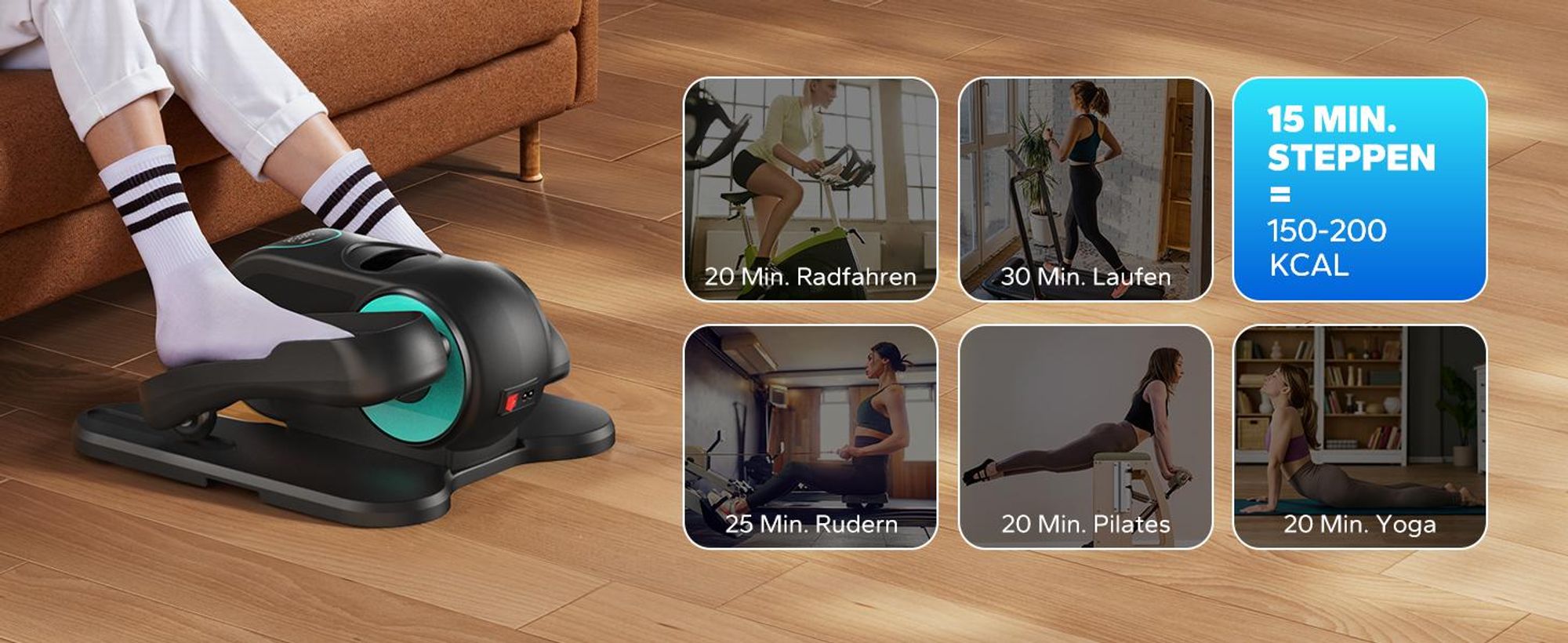Mini Ellipsentrainer & Stepper – kompakter Crosstrainer mit 12 Geschwindigkeiten, LCD-Display, platzsparend, Heimtrainer für Beine & Po