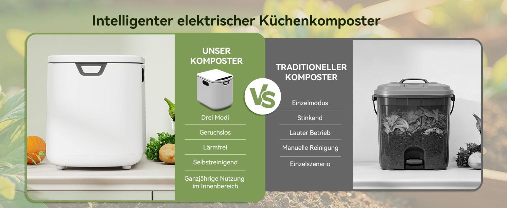 Puluomis Intelligenter Elektrischer Komposter 4.2L, 3-in-1 selbstreinigend, geruchsfrei und leiser Küchenkomposter, für Obst-/Gemüseabfälle Küche