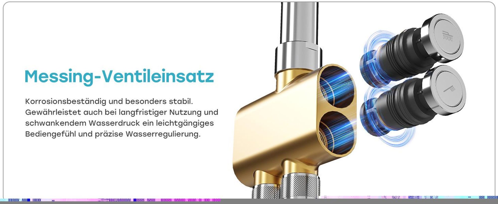 HOROW Duschset, 5 Modi Strahlarten Duschkopf, Regendusche Set Chrom mit Messing Ventilkern, Höhenverstellbar, große 25 cm Kopfbrause Rund