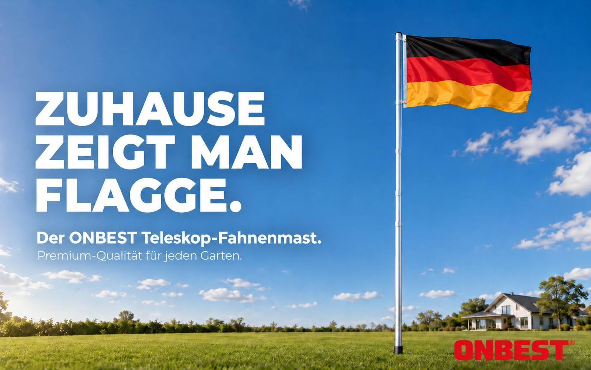 ONBEST Fahnenmast | mit Bodenhülse und Karabiner | 6,2 m | inklusive Deutschlandfahne | Partyfahne