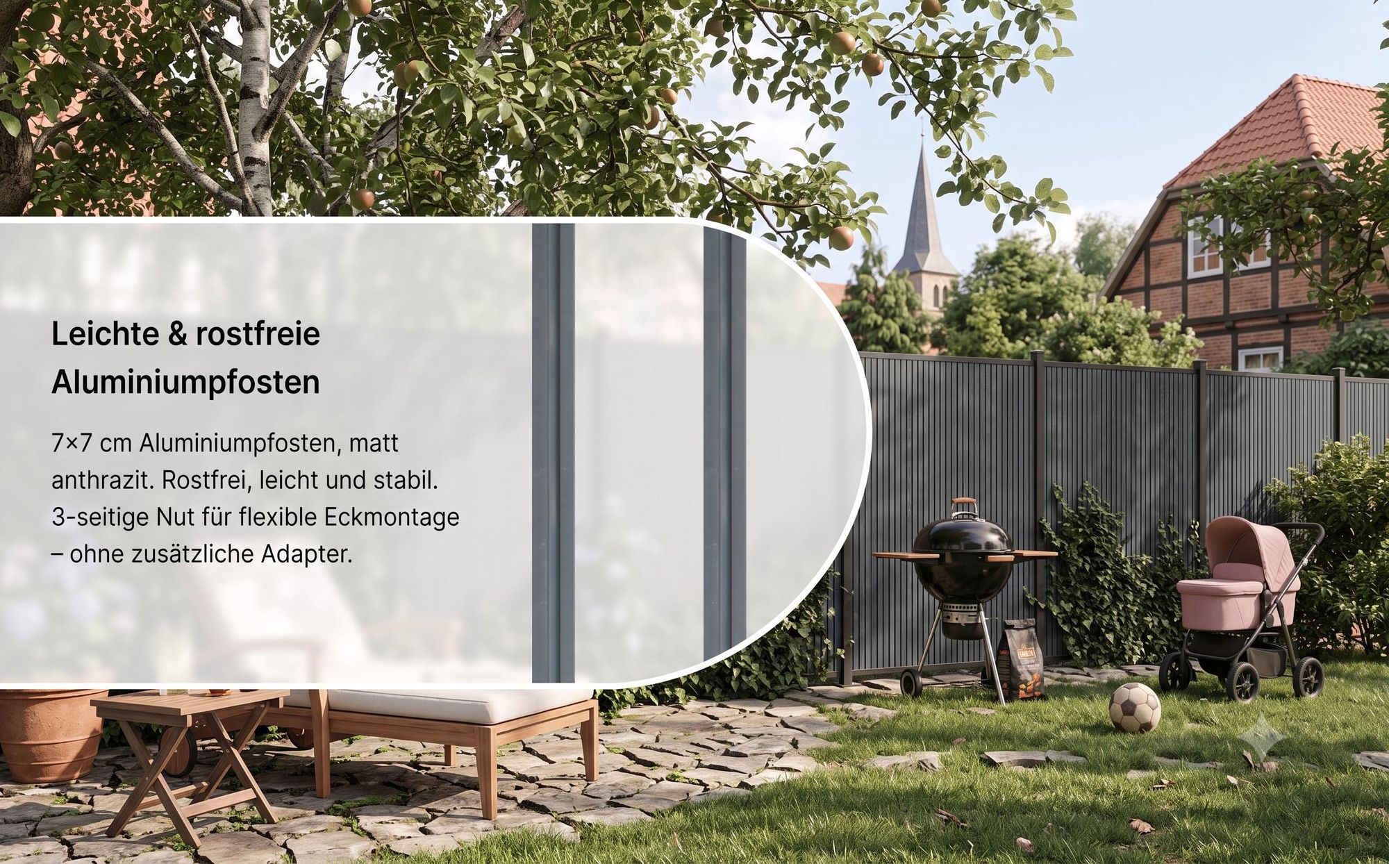 MinteChill WPC Gartenzaun, Sichtschutzzaun Komplettset Anthrazit 526x185cm Alu-Pfosten