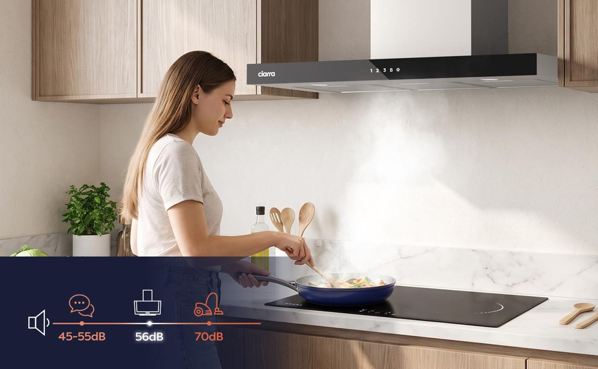 CIARRA Wandhaube 90cm A+++ 709 m³/h Dunstabzugshaube WIFI +APP & Touch Control Boost VMS9102