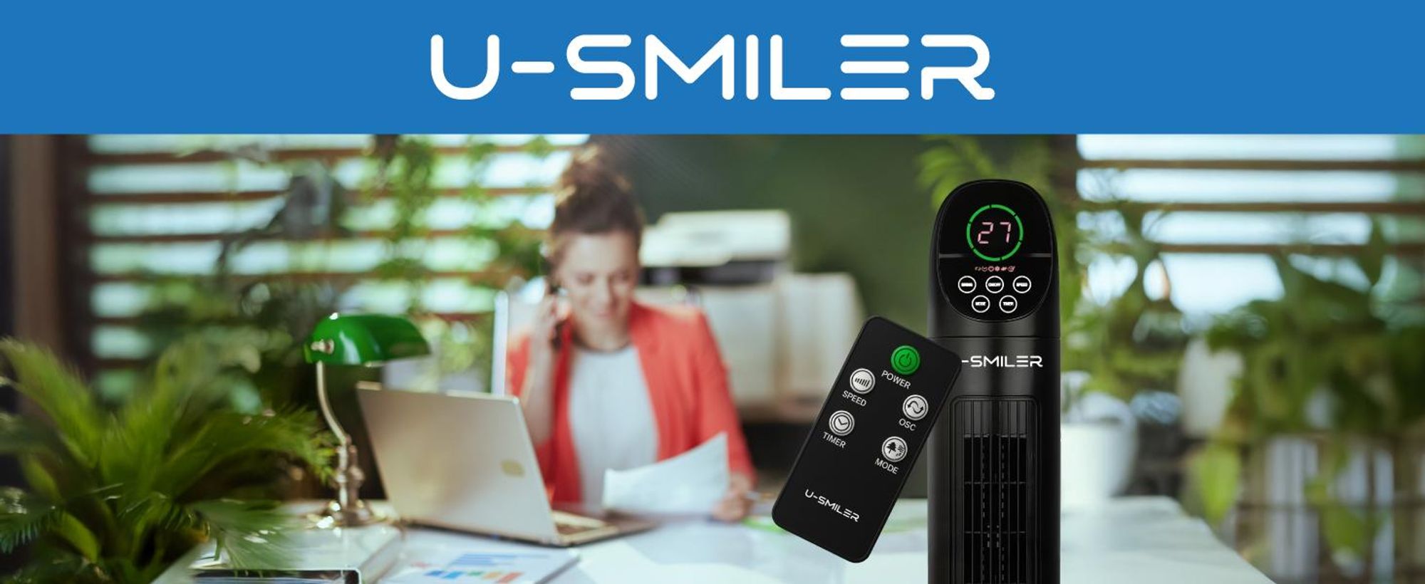 U-SMILER Turmventilator Leise 45W mit Fernbedienung, LED Display, 3 Modi & 3 Stufen, 90° Oszillation, Timer, 101 cm