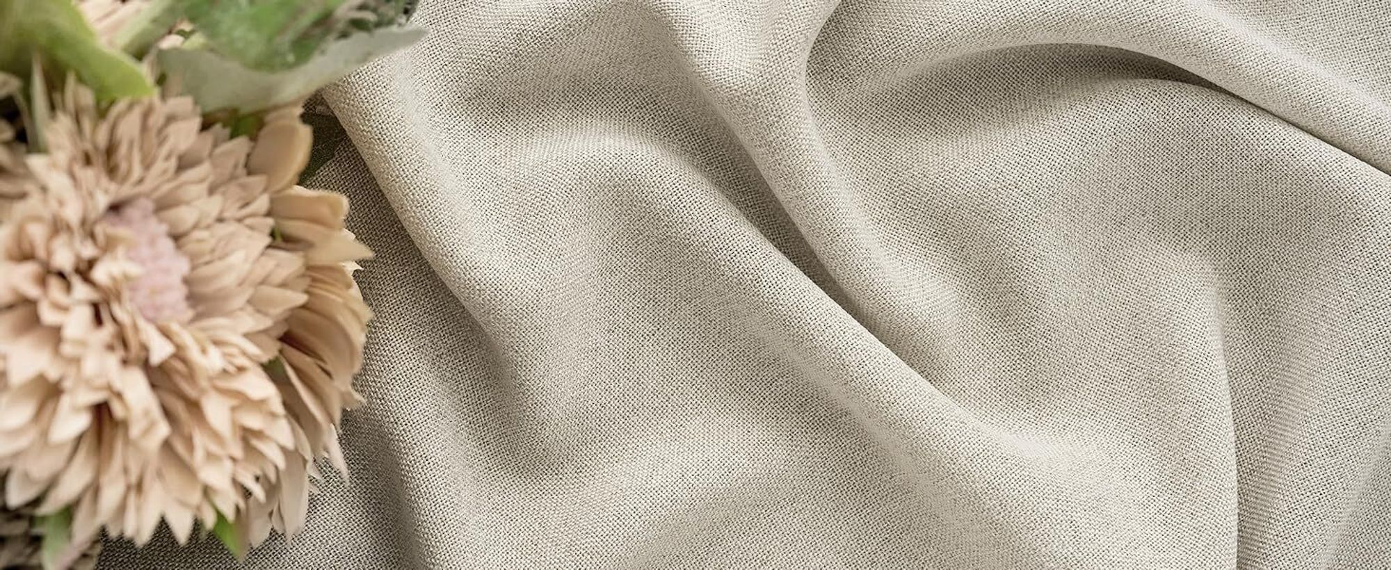 WOLTU Gardinen mit Ösen Leinenoptik Halbtransparent Voile Modern, 135x245cm Sand