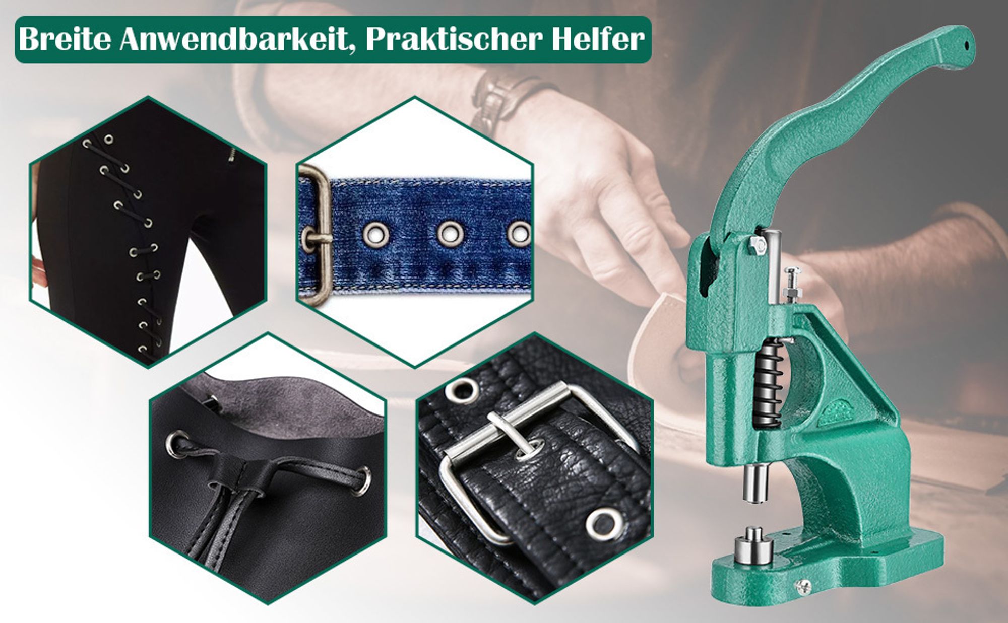 Jadeshay Ösenpresse Set – Handpresse mit 3 Stanzformen(6/10/12 mm) und 1500 Ösen für Stoffe und Leder – Ideal für DIY-Projekte, Nieten und Druckknöpfe