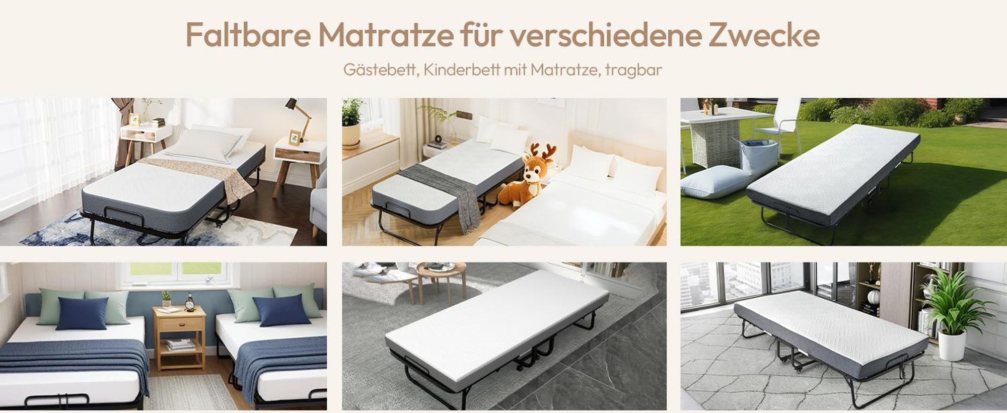 GUNUSS Klappbett Erwachsene Gästebett Klappbar mit13 cm Dicke Matratze 200x90x46cm Reisebett Metallbett einer Tragfähigkeit von 250 kg