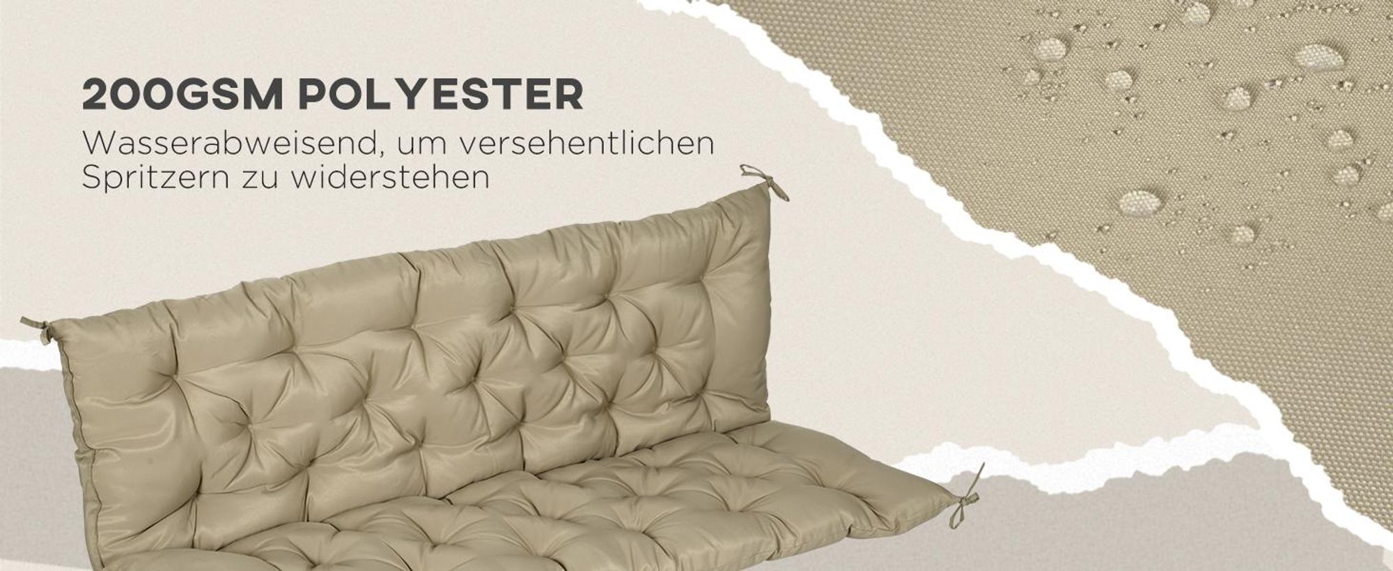 Outsunny 3 Sitzer Bankauflage 150x98x8 cm Bankkissen mit Bändern, Sitzkissen