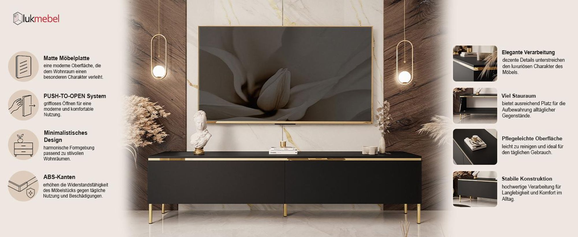 AURORA II schwarz matt TV-Schrank mit Beinen