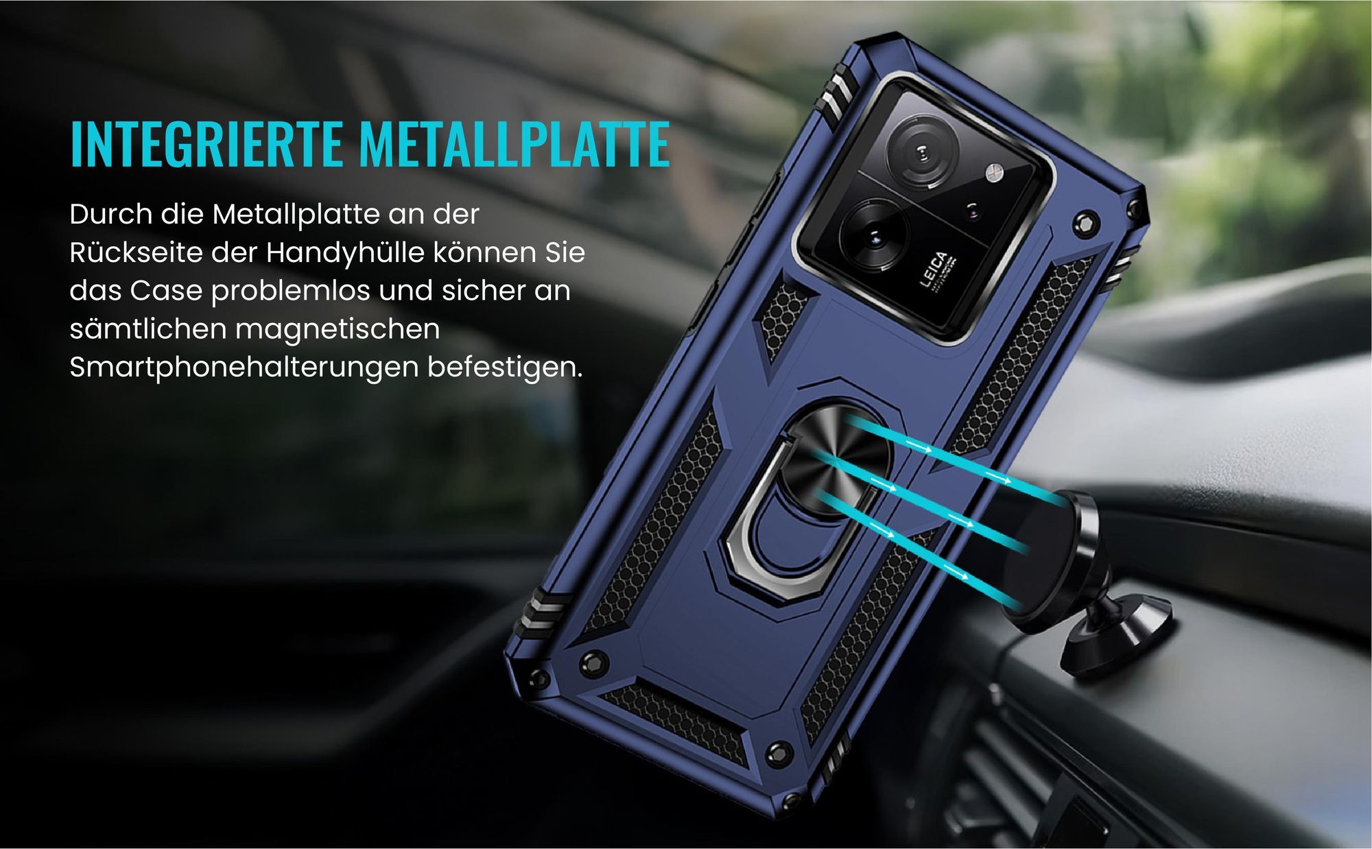Bumper für Xiaomi 13T / 13T Pro in Blau mit Metallplatte