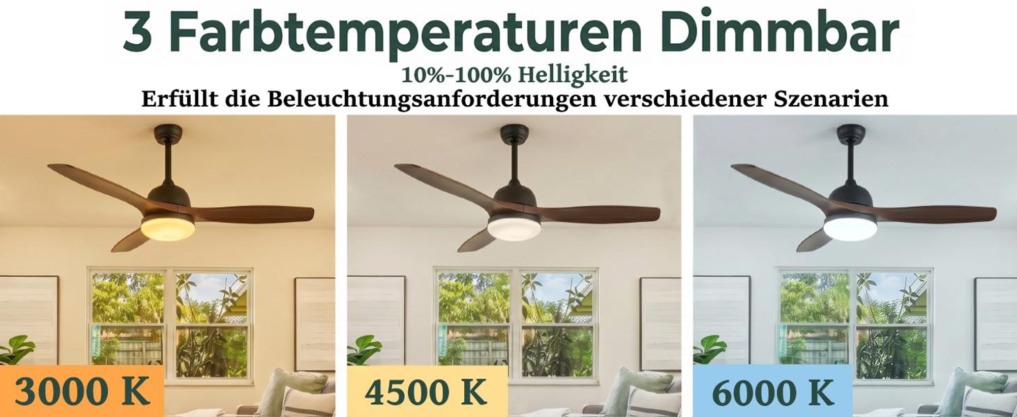 132cm Deckenventilator mit Beleuchtung und Fernbedienung DC Motor Einstellbare Farbtemperatur Dimmbar 6 Stufen APP-Steuerung