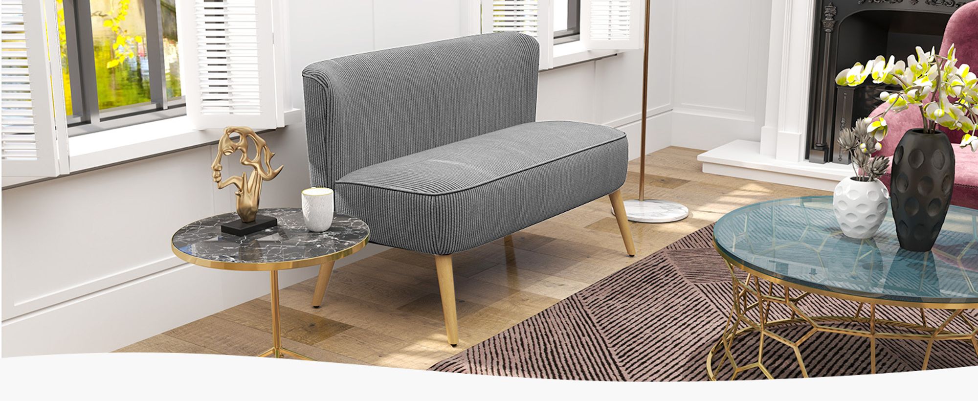 HOMCOM 2 Sitzer Sofa, Gepolsterte Couch mit Kordoptik, Holzbeine für Wohnzimmer