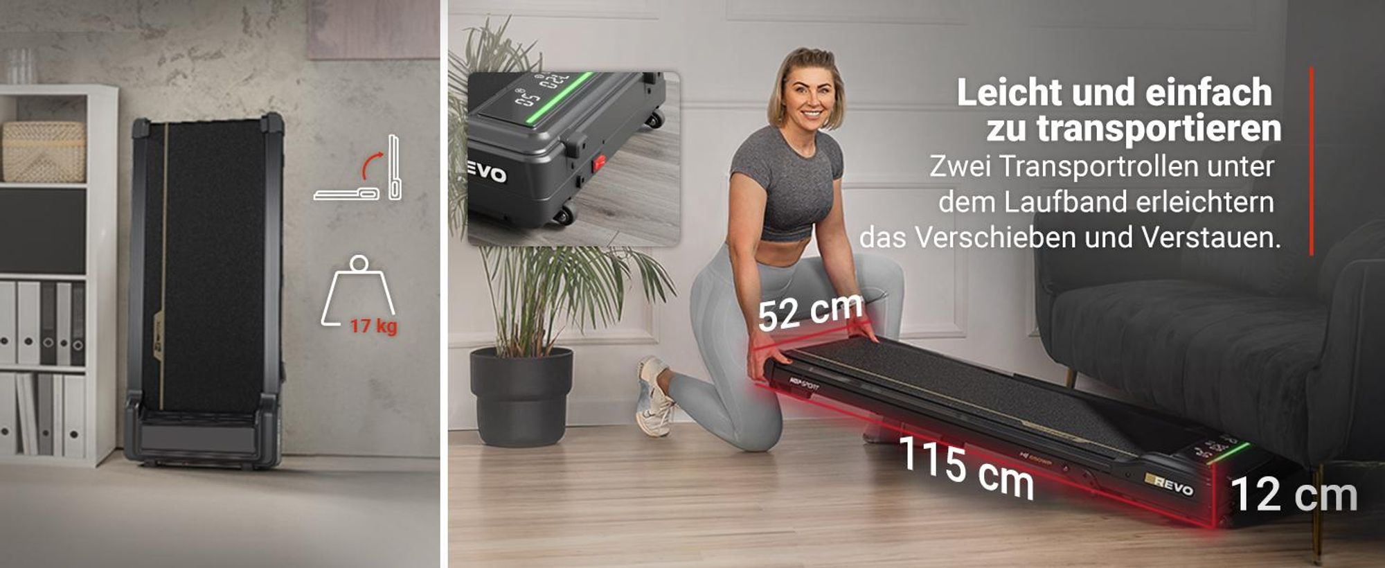 HOP SPORT® HS-650WP Elektrisches Laufband, Walking Pad für Zuhause und Büro, App, Bluetooth, Laufband Schreibtisch, Home-Office, 1-6km/h, LED-Display