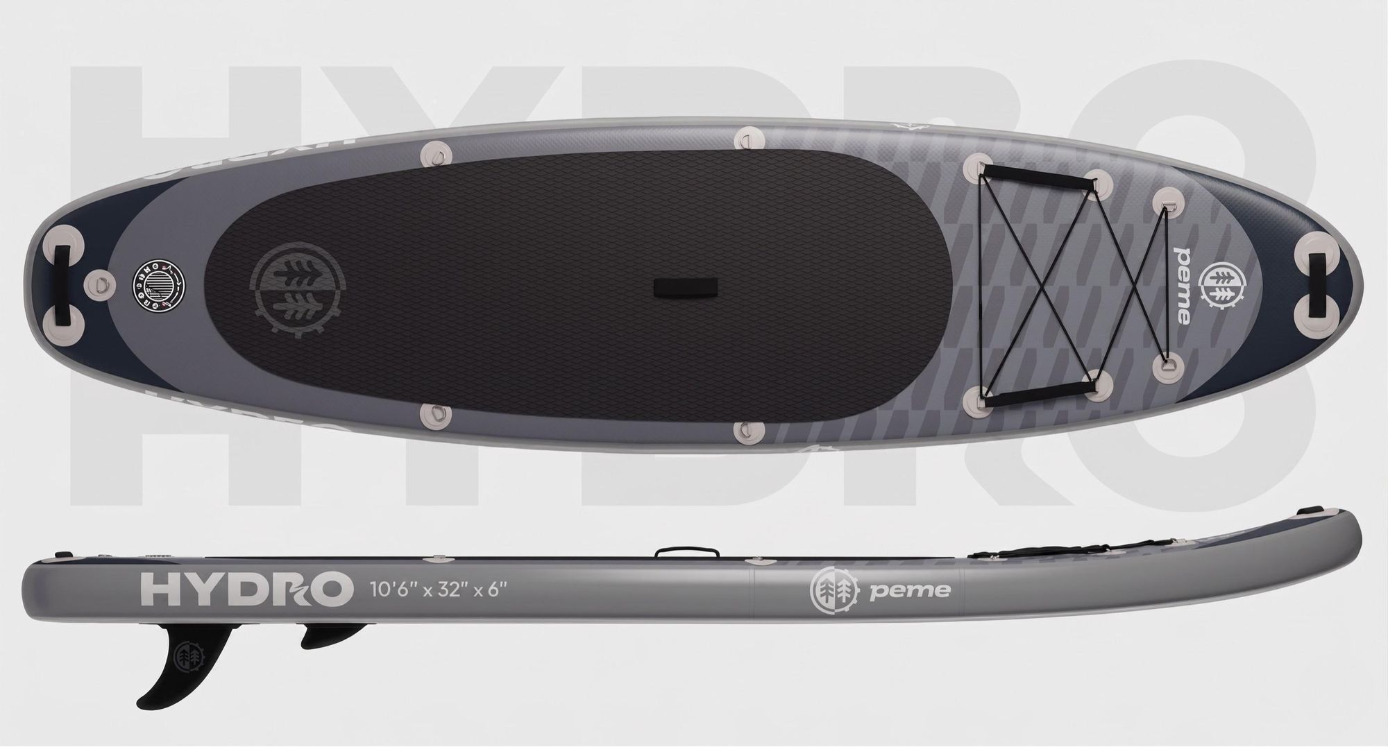 PEME Stand Up Paddle Board – Dark Sky – 350 cm – dvojité pádlo a kompletné príslušenstvo, SUP, nafukovacia surfová doska – sivá a čierna