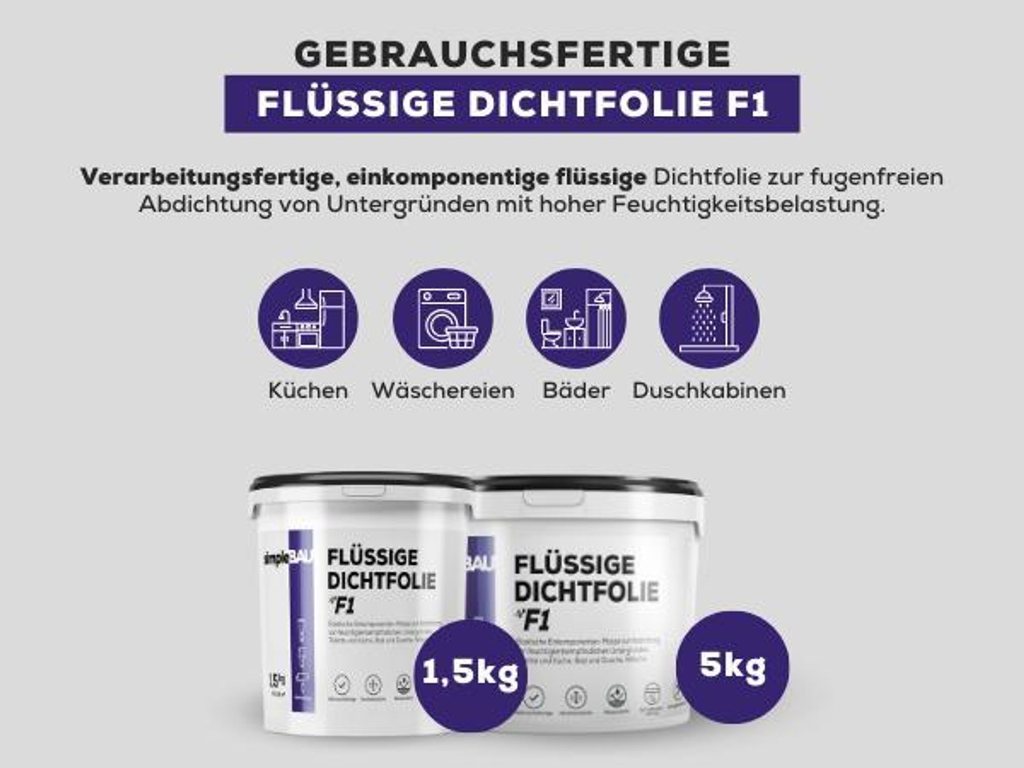 SimpleBau Dichtmasse Wasserdicht F1 , Abdichtmasse für Dusche & Bad , Flüssigfolie für Fliesen & Fußbodenheizung , Flüssige Dichtfolie 10 kg
