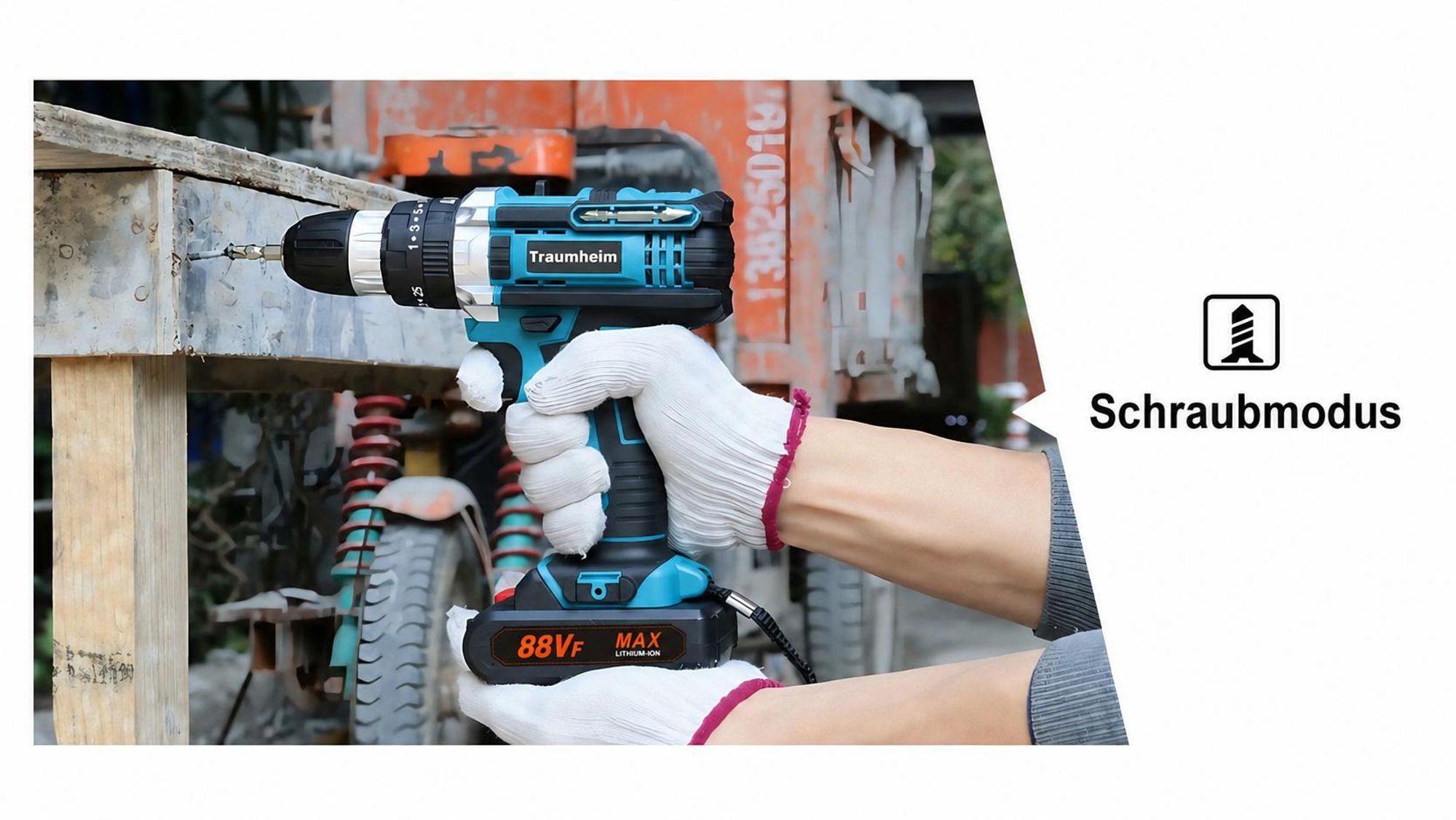 21V-Elektrobohrer-Set mit 2 1500-mAh-Akkus und einem Ladegerät, 2 Geschwindigkeiten, 3-in-1-Arbeitsmodus, 28 Zubehörteile, geeignet für Hofrenovierung