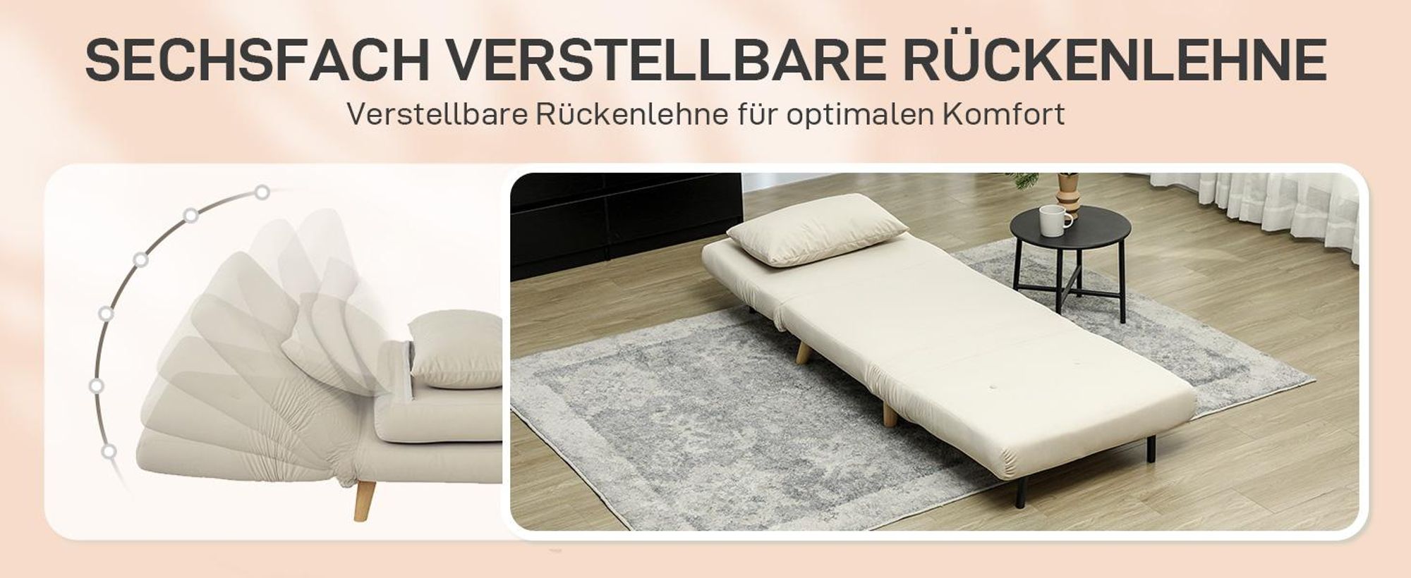 HOMCOM Schlafsessel, Klappsessel mit Bettfunktion, bis 120 kg belastbar, Beige