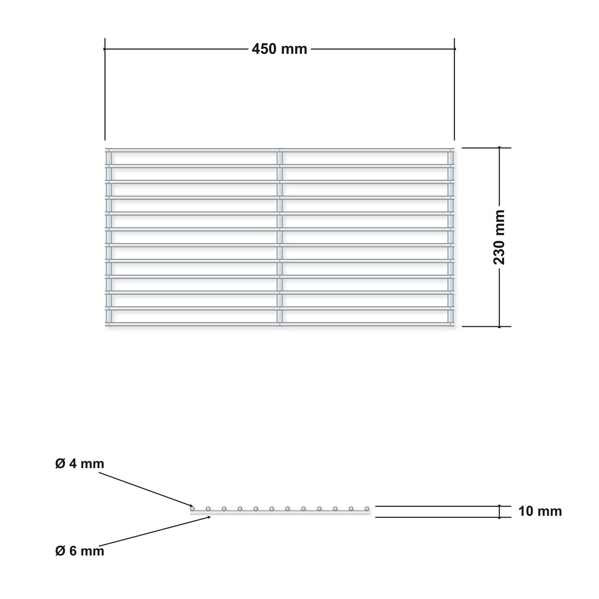 DEOS Grillrost aus Edelstahl 45 × 23 cm – technische Zeichnung
