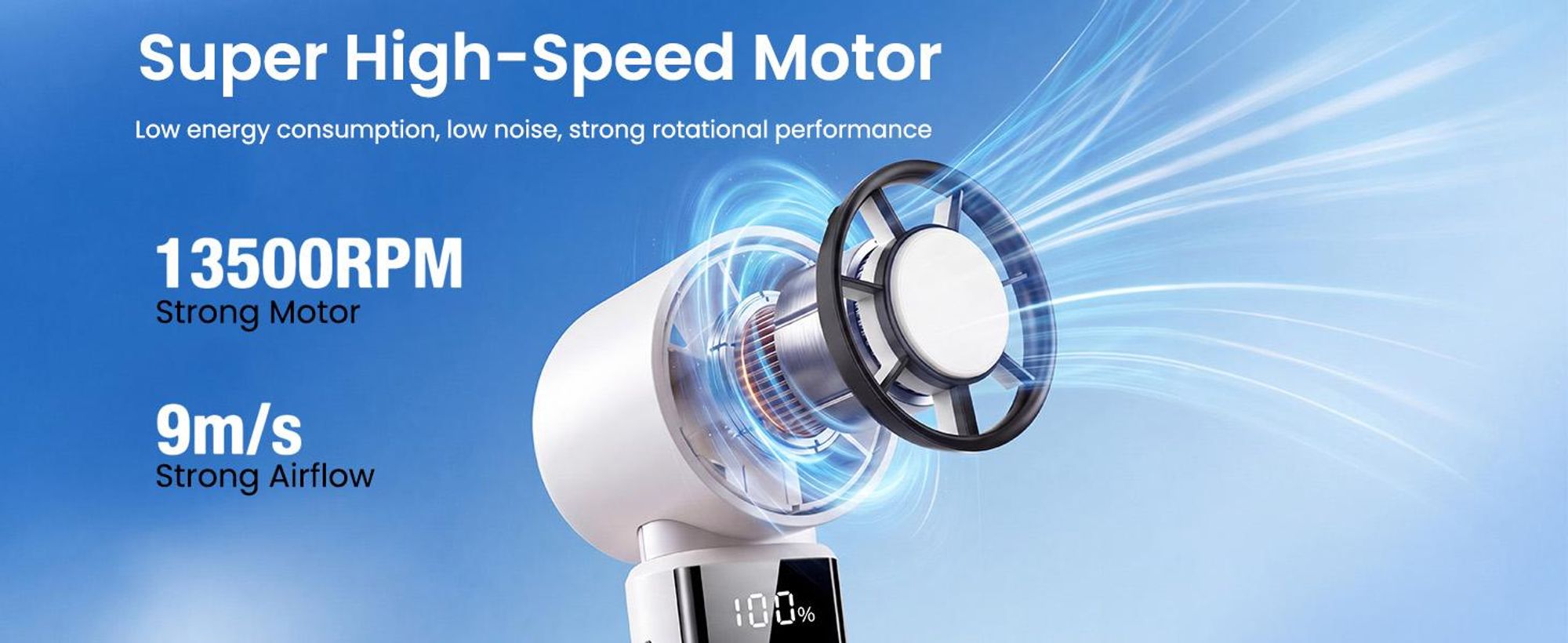 Tragbarer Handventilatoren USB, Faltbar Mini Ventilator Leise mit 4000 mAh Akku bis 16 Std. Laufzeit, LED-Display, 1-199 Geschwindigkeitsstufen, Weiß