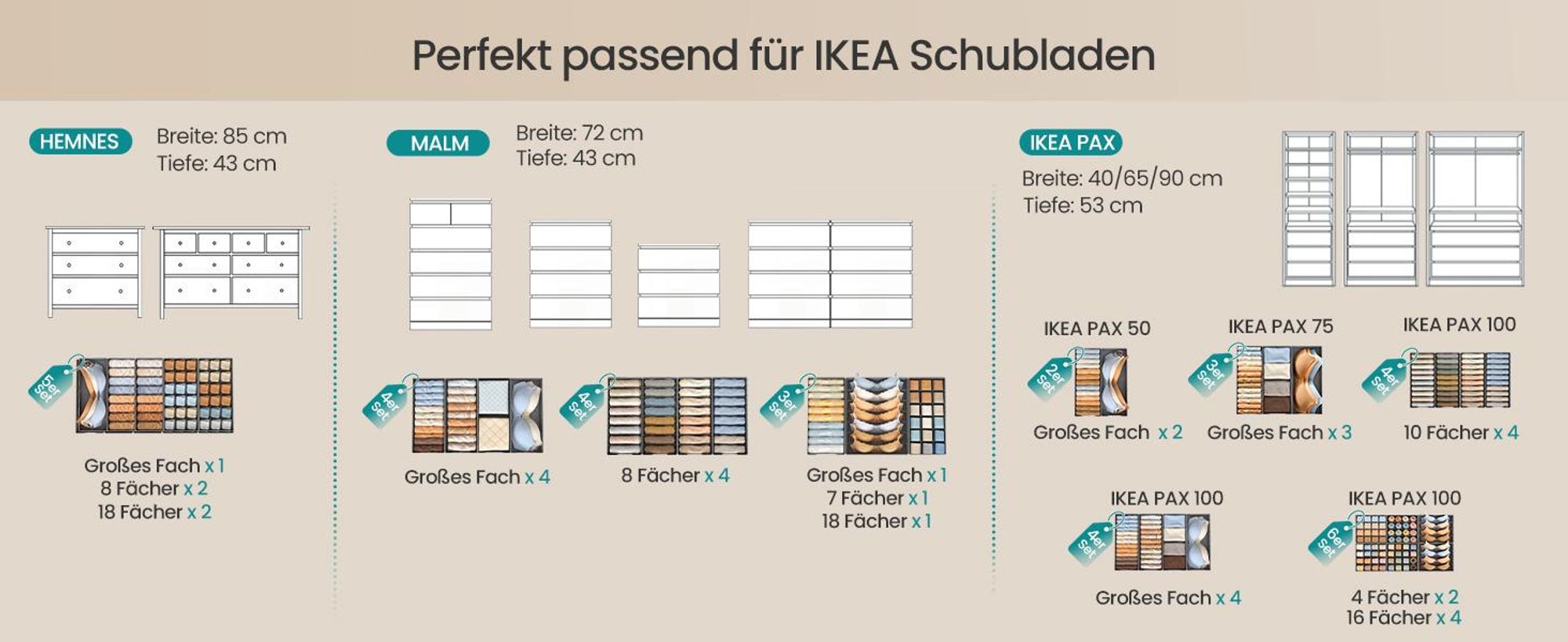 SONGMICS 5er Set Schubladen-Organizer, Faltbare Aufbewahrungsboxen für Unterwäsche, 19 x 40 x 10 cm / 15 x 40 x 10 cm, Grau