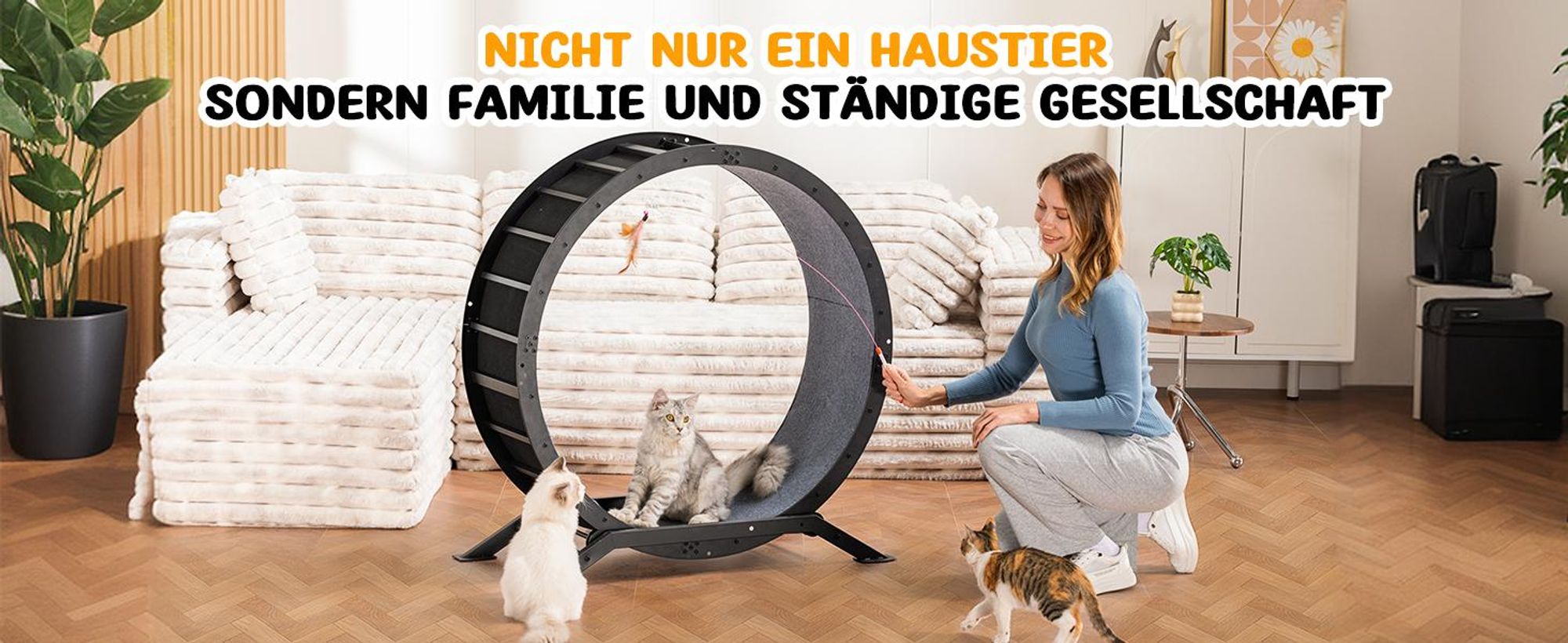 GTPLAYER Katzenlaufrad, laufrad Katze, Extra großer 100 cm, ultraleises Laufrad mit Abnehmbarer Teppich und Spielzeug, Aufkleber, Verriegelung, geeign