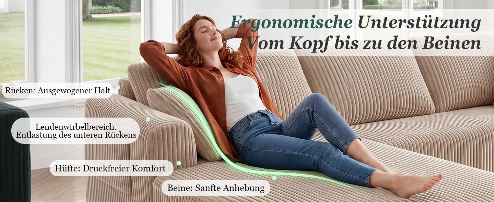 COMHOMA Ecksofa mit Schlaffunktion, 263cm Corduroy Modulares Boneless Couch mit Chaiselongue, L-Form Schlafsofa, Sektionssofas mit Kissen & Seitentasc