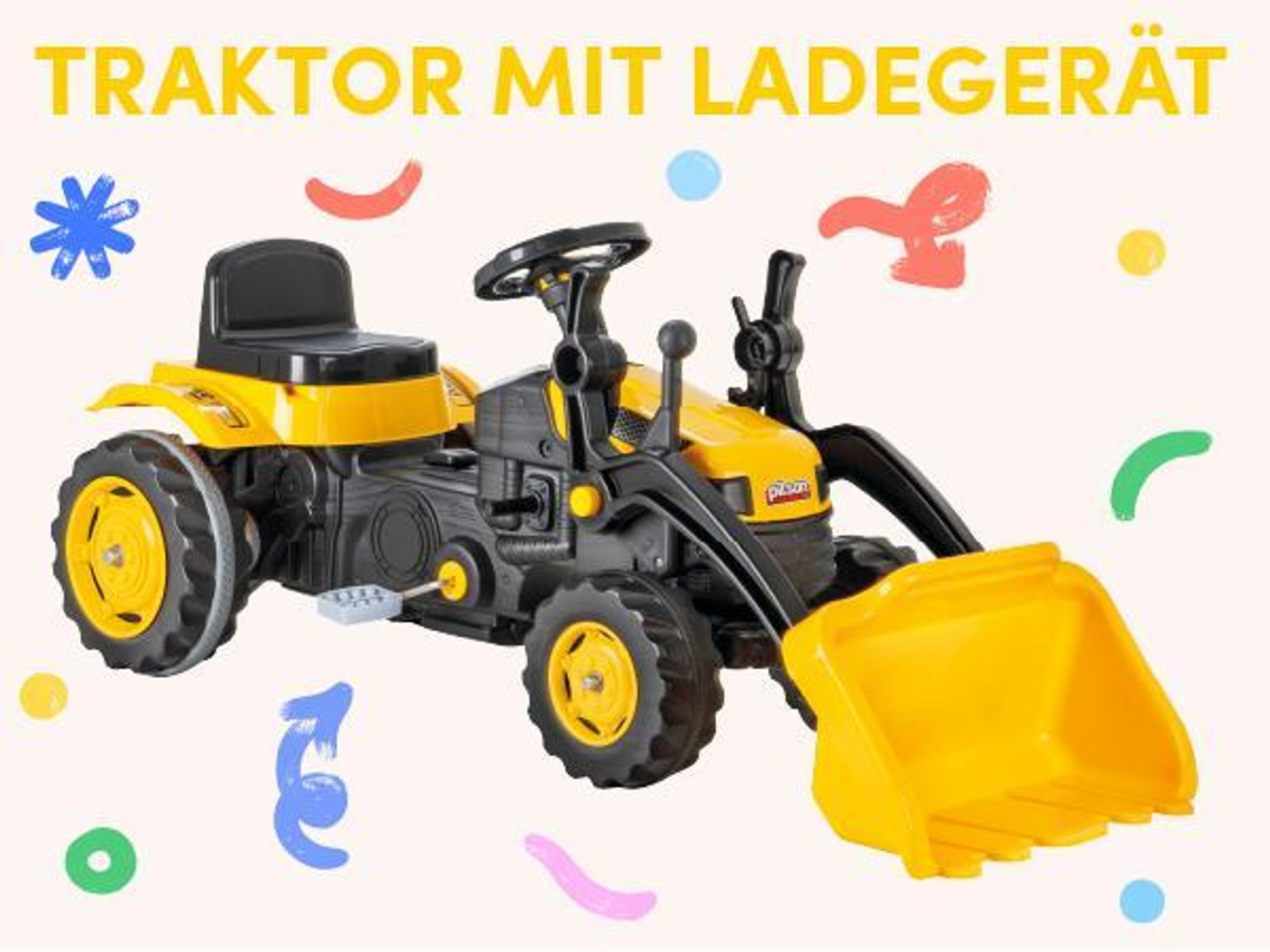 Pilsan Kindertraktor 07315 gelb, Pedale Schaufel, einstellbarer Sitz, ab 3 Jahre