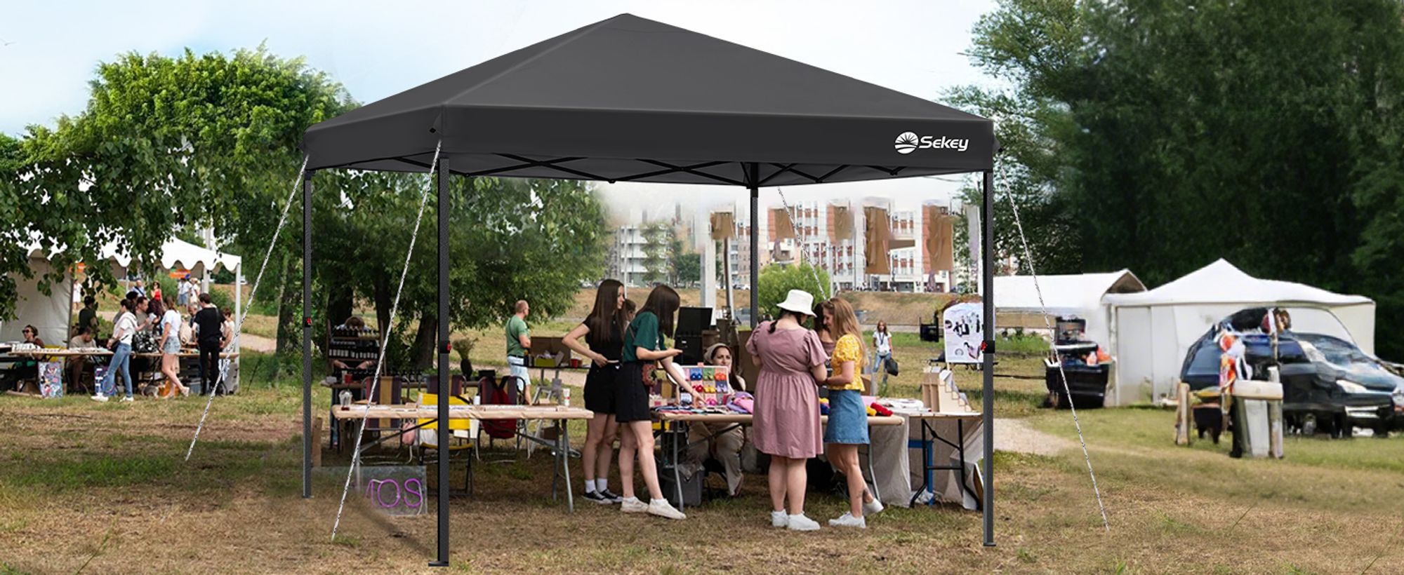 Sekey Faltpavillon 3x3 wasserdicht, Pop Up Pavillon mit 4 Sandsäcken, UV-Schutz 50+ Pavillons & Partyzelte Festzelt, Schwarz