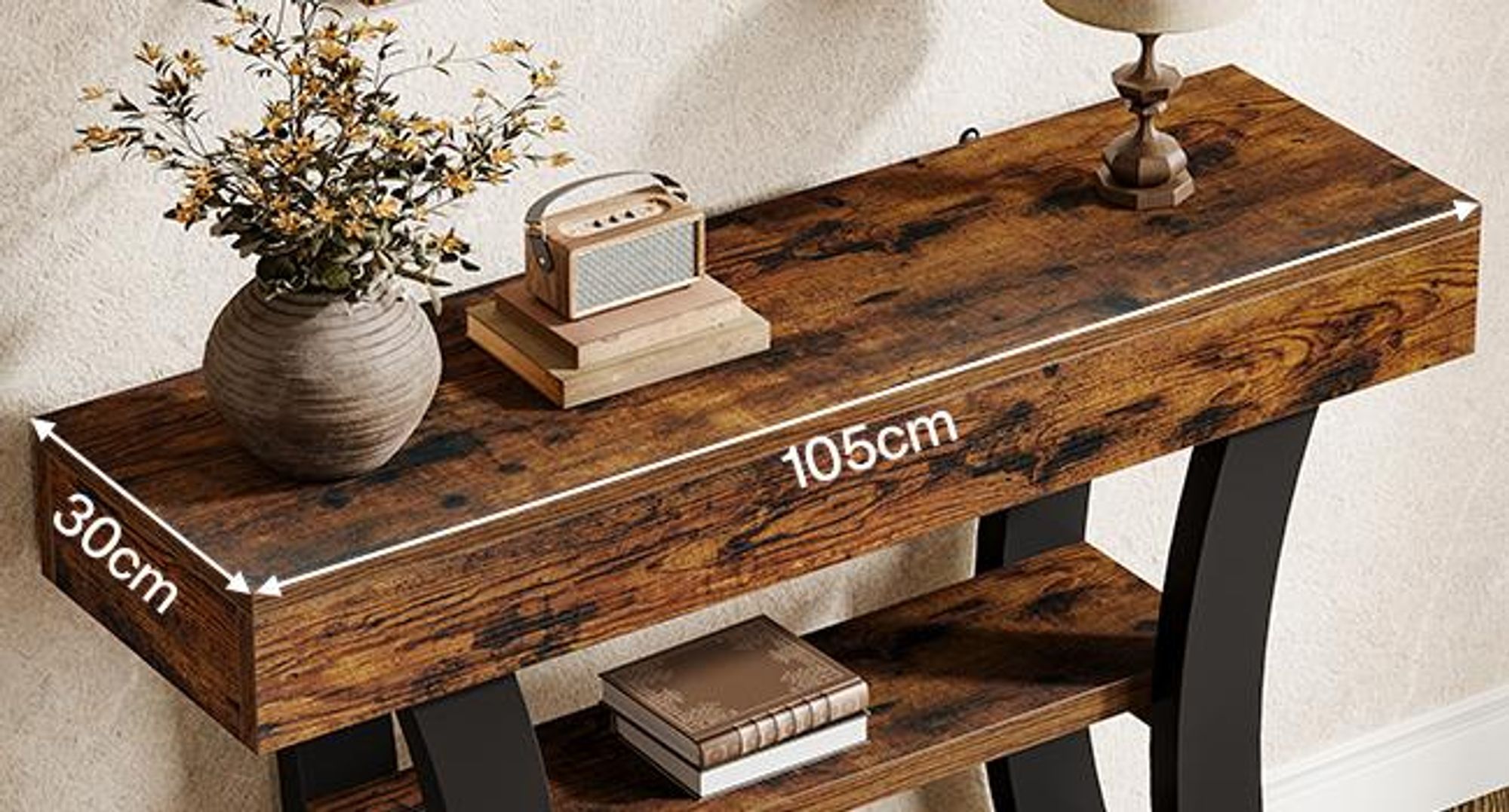 Tribesigns 105 cm Konsolentisch, Industriestil, 3-stufiger Sofatisch mit Ablageflächen und gebogenem Rahmen für Wohnzimmer, Eingangsbereich, rustikal