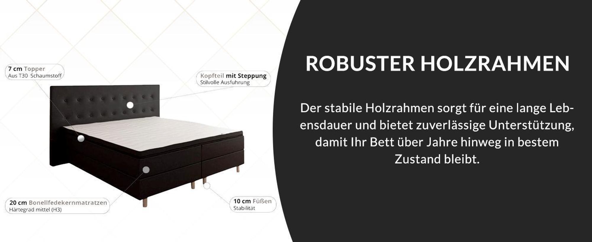 4myBaby GmbH - Boxspringbett | Neo First Class Boxspringbett 200x200 |Boxspringbett mit Matratze | Polsterbett 200x200 mit Matratze| Schwarz