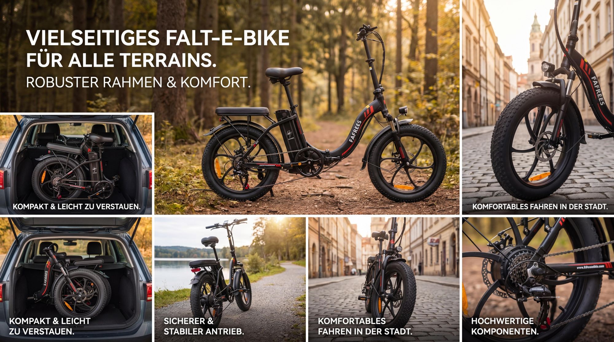 E-bike klapprad Rostfreie Aluminiumlegierung 36 V 18 Ah 648 Wh bis zu 100 -130 km Wasserdicht IPX5 20 zoll 7 Gang, Schwarz