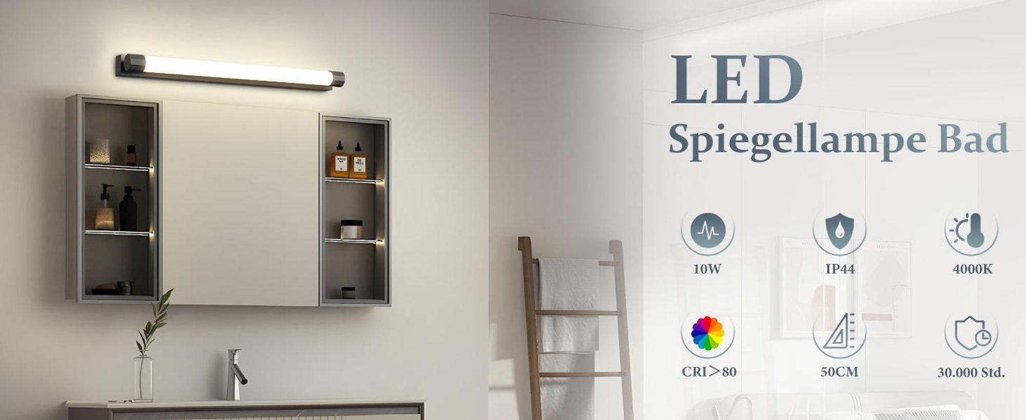 ZMH LED Spiegelleuchte Bad Spiegellampe 50CM 10W Badlampe Wand Schwarz Wandlampe Badezimmer Neutralweiß 4000K Wandleuchte Modern Badleuchte für Keller