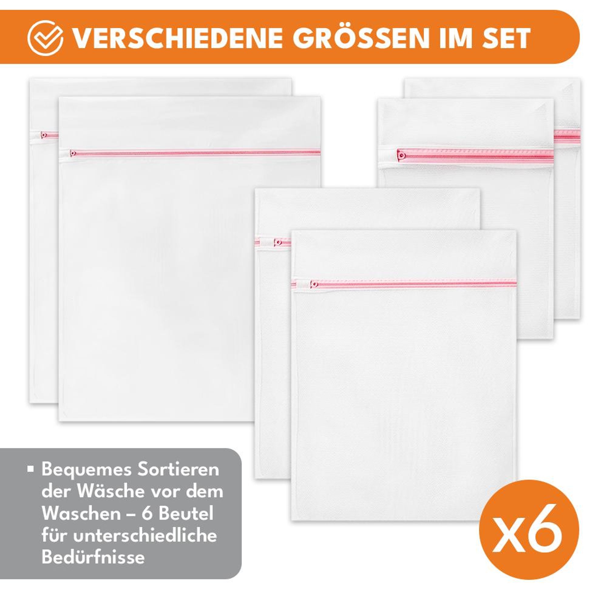 KRUMAD Wäschesack Waschmaschine Set 6 Stück, Wäschenetz mit Reißverschluss, Wäschebeutel für BHs Kleidung Socken Schuhe