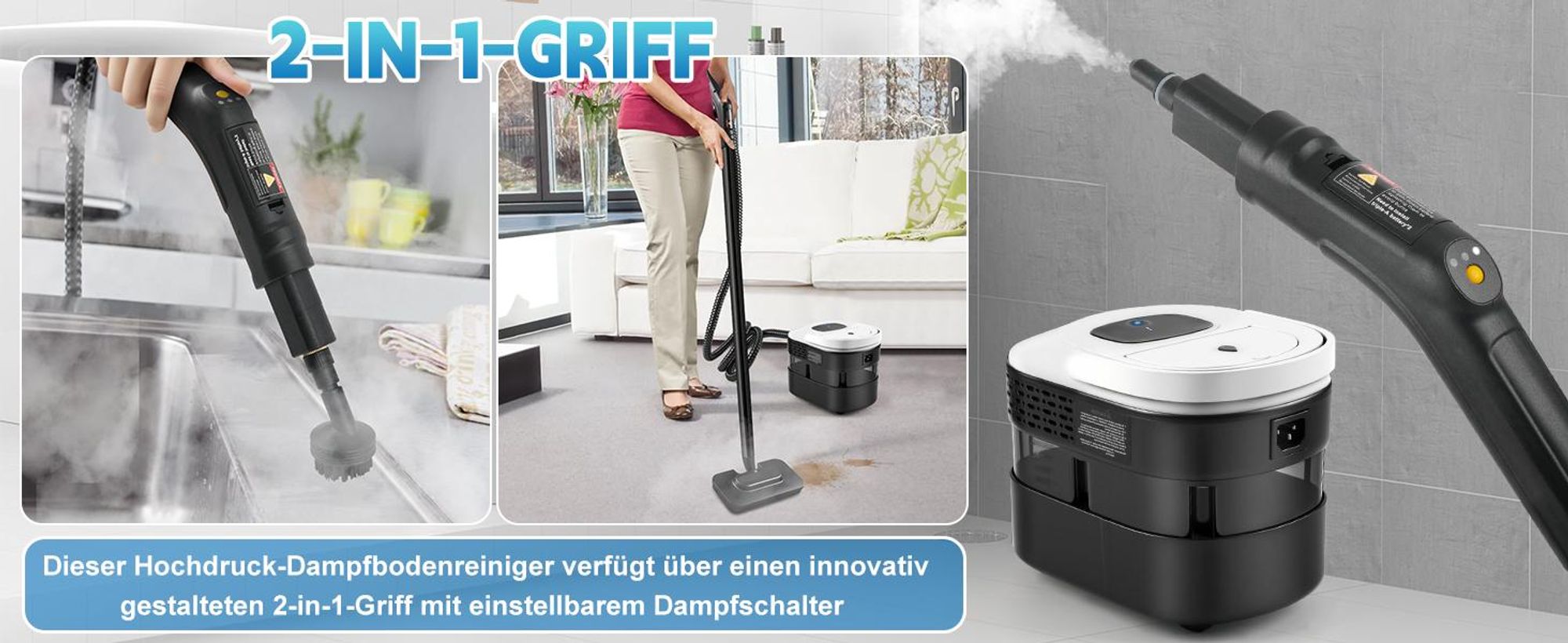 Dampfreiniger, 2500W Hand Dampfreiniger für alles mit 15 Zubehör, 4.5 bar Dampfdruck 1,6L Tank,Tragbarer Steam Cleaner für Fenster, Küche, Boden,Auto
