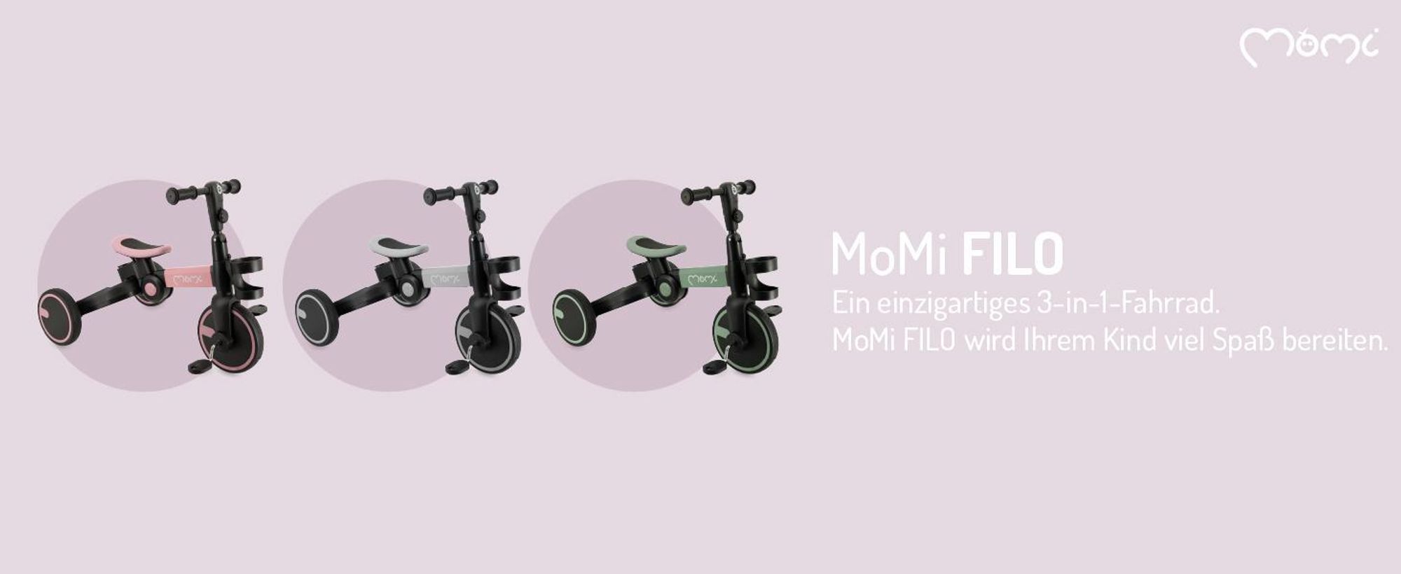 MoMi FILO 3-in-1 Kinderdreirad – klappbar per Knopfdruck, höhenverstellbarer Lenker und Sattel, für Kinder ab 1 Jahr