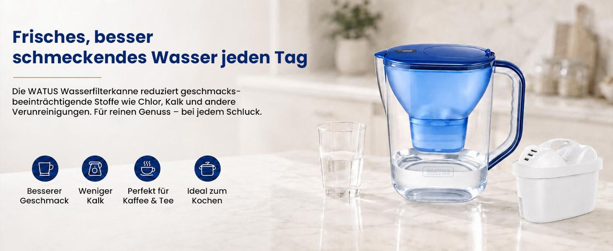 WATUS Kannen 3.8L für Brita Wasserfilter , Kompatibel mit alle BRITA ,Maxtra+ Plus, Maxtra Pro, All-in-1 Wasserfilter, Enthält Eine Watus Kartuschen