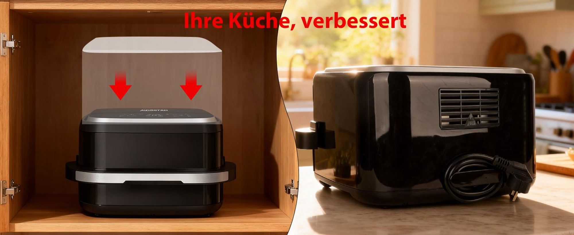 Aigostar Heißluftfritteuse XL 745 cm² Garfläche, Pizzafunktion, Doppelheizung, Sichtfenster, 11 Programmen 2200 W leiser, Extra-Crisp Technologie