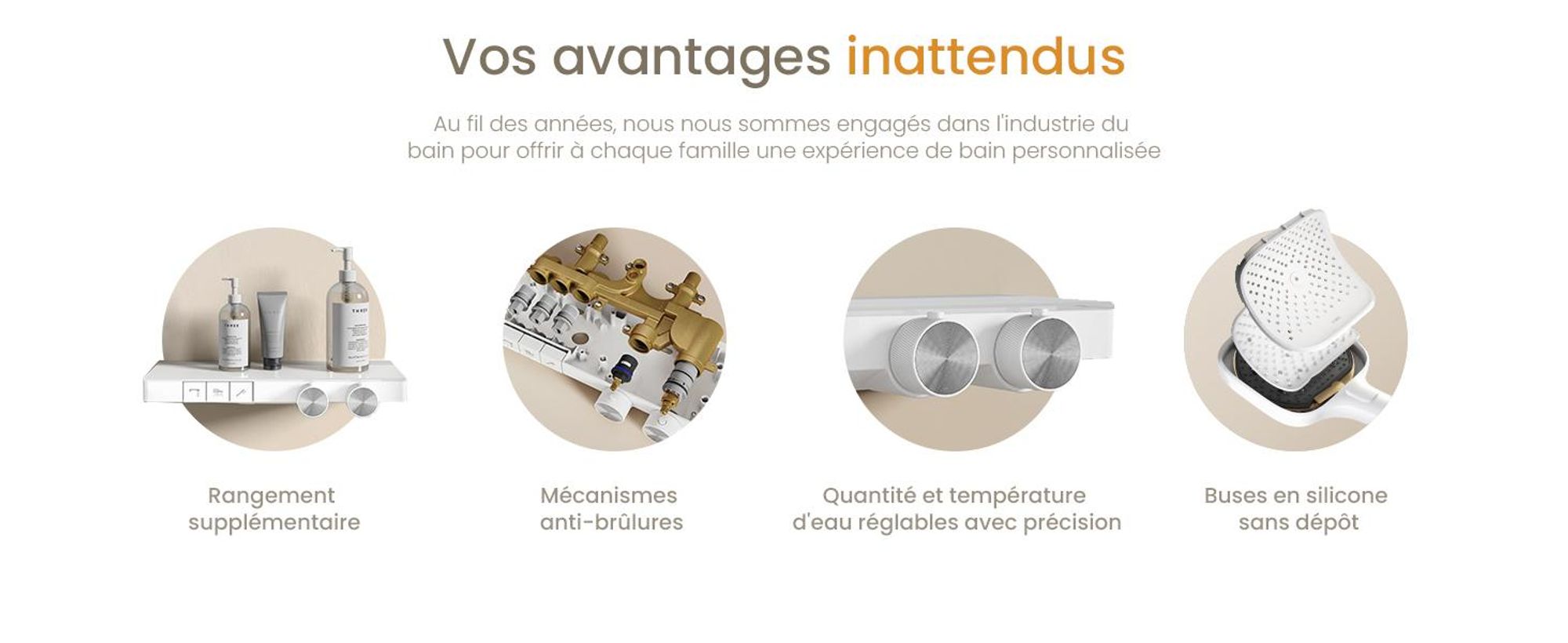 EMKE Système de douche avec thermostat design primé Colonne de douche blanche 360×240mm douche à effet pluie carrée, régulateur de débit, bec de baignoire F29