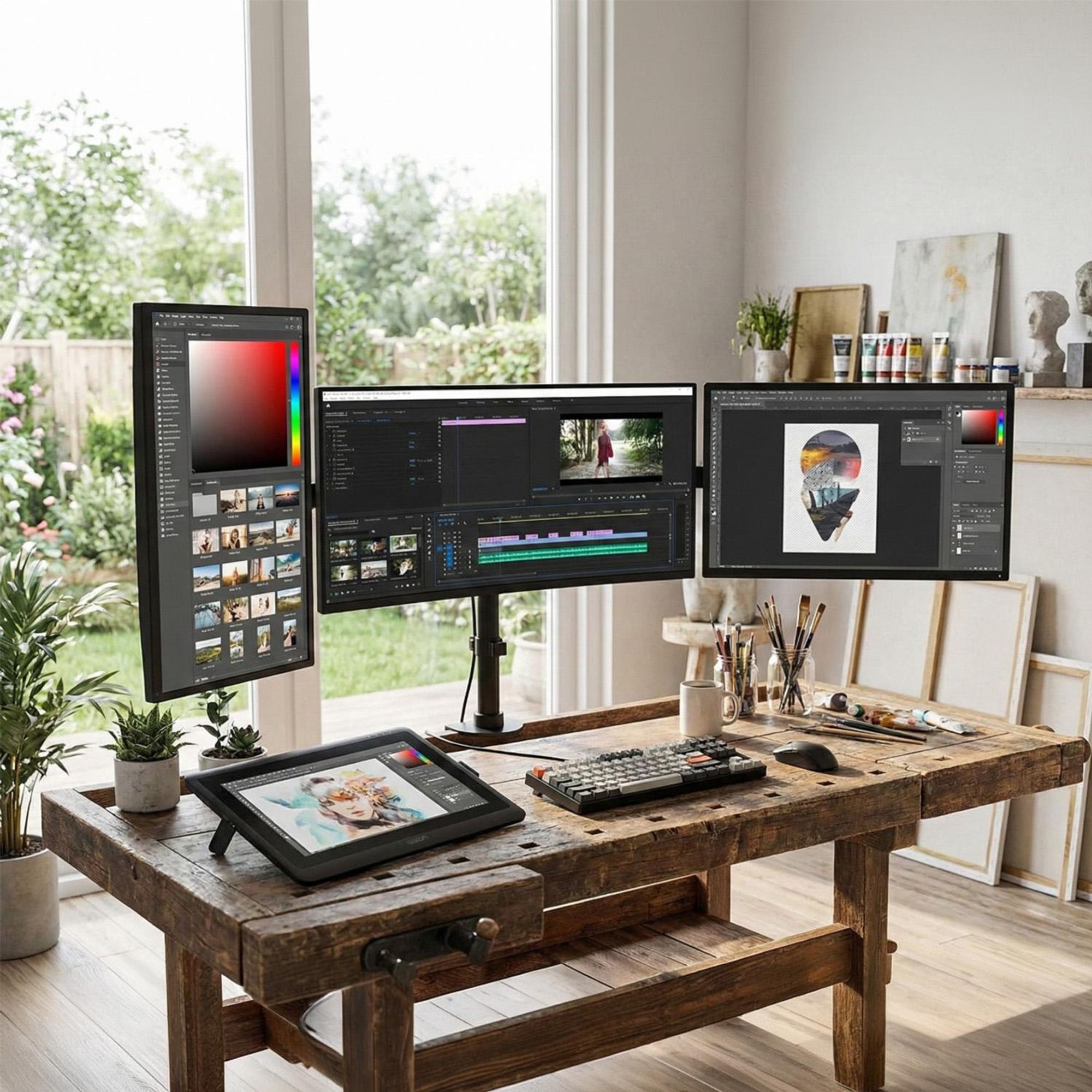 Dreifach Tischhalterung Monitorarm 360° Monitor Universal Halterung 13-27 Zoll