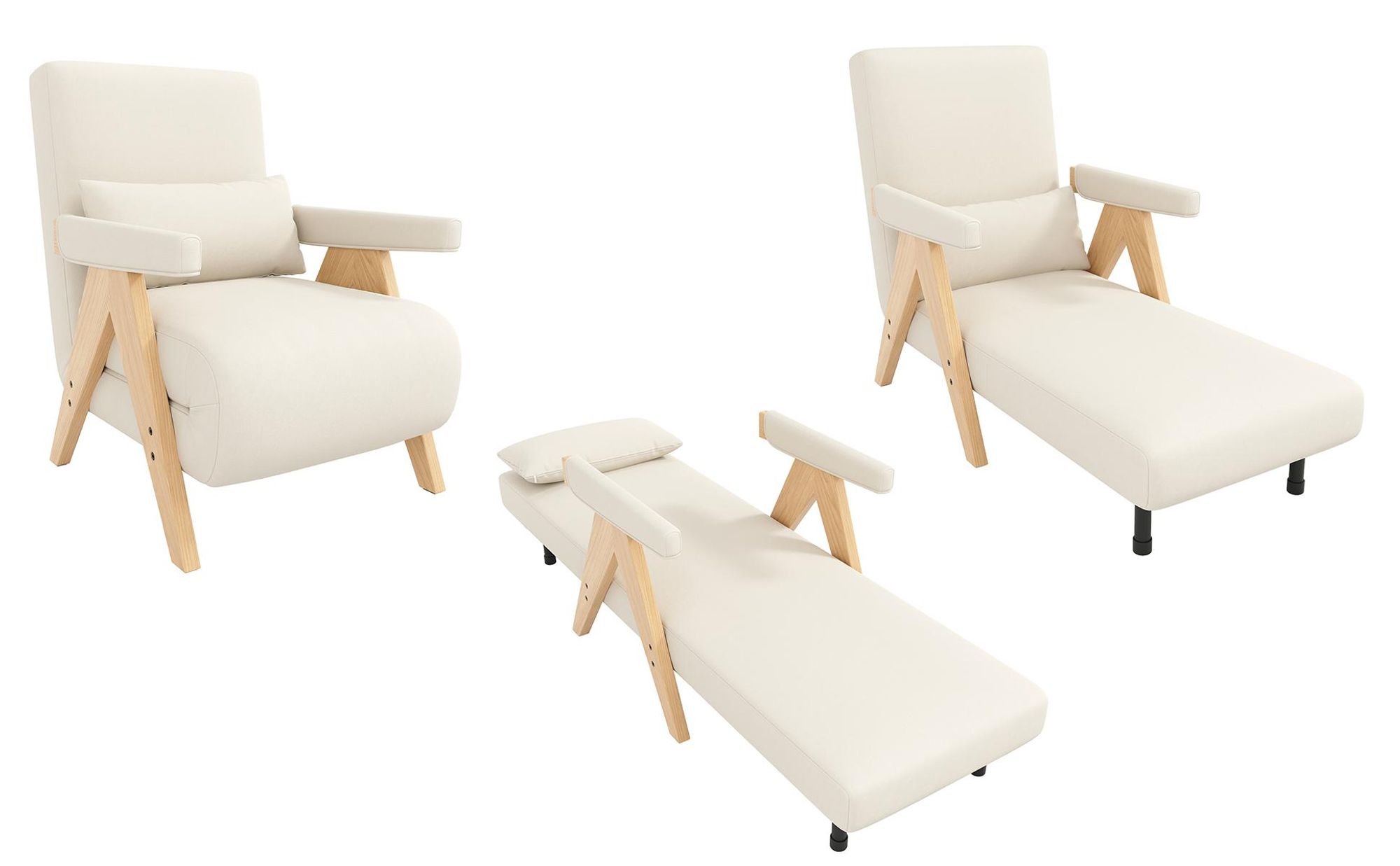 Merax Loungesessel 3-in-1 Klappbarer Umbausessel mit Schlaffunktion, Schlafsessel mit 6-fach verstellbare Rückenlehne, Natur